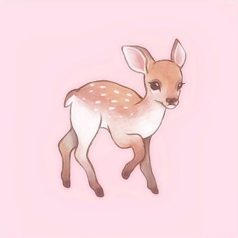 Dear Drawing Cute, Cute Fawn Drawing, Pink Deer Aesthetic, Cute Deer Aesthetic, Deer Aesthetic Drawing, Deer Cute Drawing, Deer Drawing Cute, Baby Deer Drawing, Simple Deer Drawing