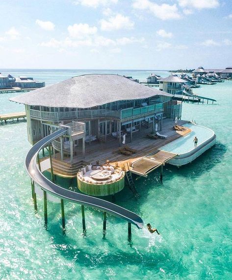 Bom dia!  E um domingo aí que tal? Hotel nas ilhas Maldivas. #ideiasdiferentes #referencia Via: @omaldives Unique Honeymoon Destinations, جزر المالديف, Visit Maldives, House On Stilts, Bungee Jumping, Destination Voyage, Stilts, Honeymoon Destinations, Vacation Places