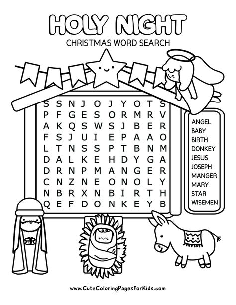 Religious Christmas Word Search - Cute Coloring Pages For Kids Christmas Bible Activities For Kids, Christmas Activity Pages For Kids, Christmas Word Search Free Printable, Christian Coloring Pages For Kids, Halloween Word Search Printables, Christmas Activity Sheets, Word Searches For Kids, Christmas Word Search Printable, Winter Word Search