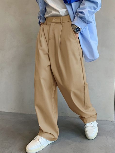 Wide Leg Masculina, Khaki Pants Outfit Men Wedding, Men’s Wide Leg Pants, Wide Leg Trousers Outfit Men, Mens Wide Pants, Dress Pants Outfits Men, Khaki Pants Outfit Men Casual, Wide Leg Pants Outfit Men, Khaki Outfit Men