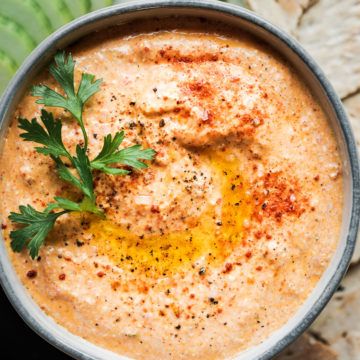 Roasted Red Pepper Feta Dip - The Crooked Carrot Vegetable Hummus, Creamy Hummus Recipe, Roasted Red Pepper Dip, Red Pepper Dip, Spicy Carrots, Dips Recipes, Table For Kids, Delicious Dips, Delicious Dips Recipes