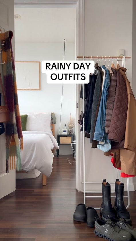 Not sure how to dress on a rainy day? Here are some outfit formulas if... | TikTok Shopping Outfit Rainy Day, Rainy Day Black Outfit, What To Wear On Rainy Days To Work, Rainy Day Outfit Mom, Brunch Outfits Rainy Day, Rain Casual Outfit Rainy Days, Cold Rainy Day Teacher Outfit, Rainy Day Dress Outfit Winter, Rainy Skirt Outfit