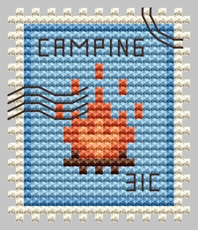 Campfire Postage Stamp cross stitch chart designed by Kate Spiridonova.  ATTENTION! Fabric and threads are not included! Cross stitch charts are intended for personal use only and can't be distributed any way. Cross Stitch Stamps, Cross Stitch Stamp, Rv Cross Stitch, Stamp Cross Stitch, Cross Stitch Keychain, Cross Stitch Camping, Kawaii Cross Stitch, Tiny Cross Stitch, Small Cross Stitch