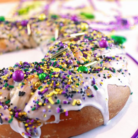 Cake With Sprinkles, King Cakes, Smooth Icing, Cream Cheese Crescent Rolls, Cake From Scratch, Mardi Gras King Cake, Crescent Dough, Crescent Roll Dough, Sprinkle Cake