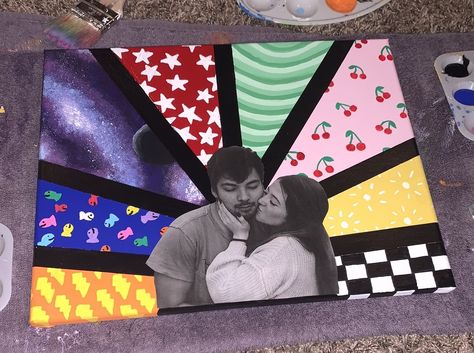 Boyfriend Paintings Ideas, Cute Painting For Your Boyfriend, Cute Canvas Gifts For Boyfriend, Diy Art For Boyfriend, Art To Make For Boyfriend, Painting For Your Girlfriend, Painting For Significant Other, Painting Boyfriend Gift, Painted Memory Boxes Boyfriend