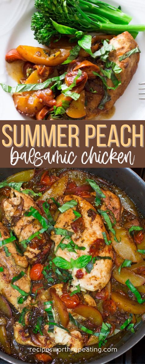 Grilled Peach Chicken Recipes, Peach Chicken Marinade, Crock Pot Peach Chicken, Peach Balsamic Grilled Chicken, Chicken And Peaches Recipe Dinners, Peach Basil Chicken, Chicken Peaches Recipes, Peach And Chicken Recipes, Nectarine Chicken Recipes