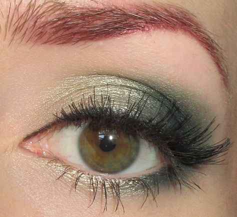 Glitter is my crack...: Champagne and Green Eye Makeup Look Gold Makeup Green Dress, Army Green Eye Makeup, Eyeshadow For Dark Green Dress, Green Prom Eye Makeup, Pista Green Makeup Looks, Dark Green Sparkly Makeup, Green And Sliver Makeup Looks, Green Sliver Eyeshadow, Dark Green And Gold Eyeshadow