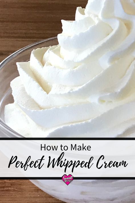 Making your own whipped cream at home is so simple and the taste is out of this world! This whipped cream is also stabilized so it will hold its shape- even after 5 days! #whippedcream #recipe #dessert Whipped Icing Recipes, Make Whipped Cream, Perfect Whipped Cream, Homemade Whipped Cream Recipe, Whipped Icing, Stabilized Whipped Cream, Recipes With Whipping Cream, Making Whipped Cream, Cake Frosting Recipe