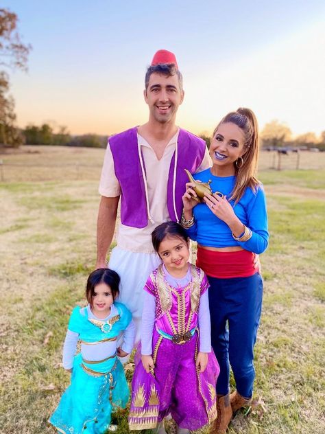 Princess Jasmine Baby Costume, Halloween Aladdin Family, Aladdin Halloween Costumes Family, Womens Genie Costume Aladdin, Pregnant Genie Costume, Family Halloween Costumes Aladdin, Aladdin Halloween Family, Aladdin Genie Costume For Women, Alladin Family Costumes