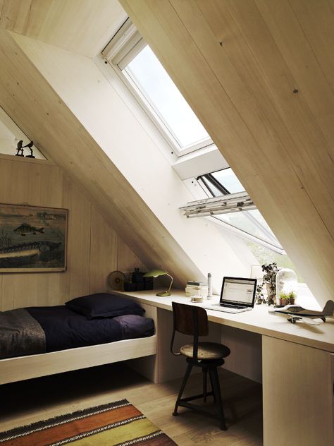 Farmhouse Attic, Teen Boys Bedroom, Attic Bedroom Designs, Bedroom Makeovers, Attic Loft, Loft Office, Attic Bedrooms, Teen Boy Bedroom, Attic Renovation