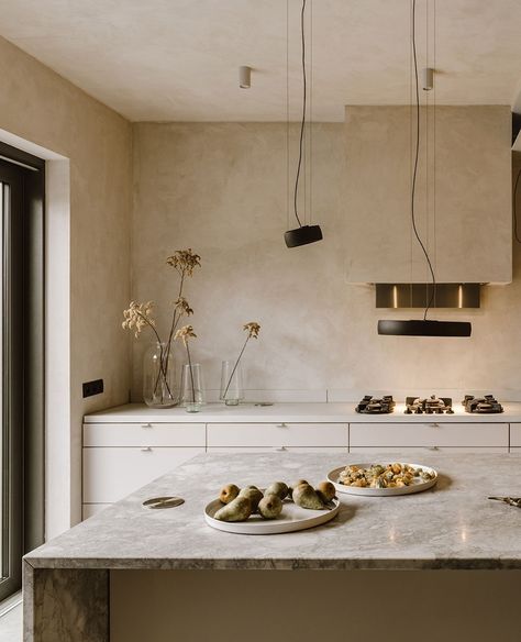 Gemma | Interior Designer (@_studiogemma_) posted on Instagram: “Minimalist Appreciation|⁠ ⁠ Muted tones and material palette = understated, uncomplicated, and SO sophisticated 🔥.⁠ ⁠ Concrete floors…” • Apr 7, 2021 at 7:15am UTC Light Concrete Countertops Kitchen, Green Kitchen Cabinets Cement Countertop, Limewash Walls Interiors Kitchen, Beige Concrete Kitchen, White Cement Kitchen Countertops, Micro Concrete Kitchen, Microcement Kitchen Cabinets, Limewash Kitchen Backsplash, Micro Cement Kitchen Backsplash