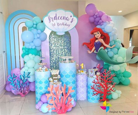 Ariel The Little Mermaid Birthday Party Backdrop, Little Mermaid Backdrop, The Little Mermaid Birthday Party, Little Mermaid Birthday Party, Ariel Birthday Party, Decoration Buffet, Mermaid Birthday Decorations, Mermaid Birthday Party Decorations, Princess Theme Birthday