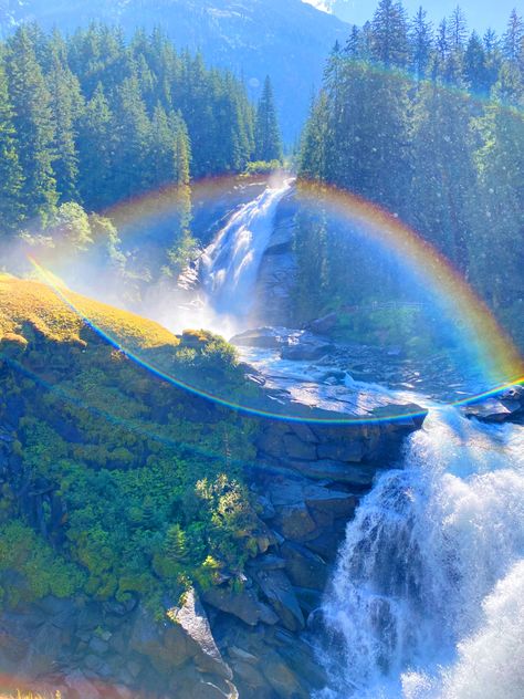 #austria #landscape #waterfall #rainbow #aesthetic #aestheticwallpaper #nature #mothernature Nature Lockscreen, Austria Landscape, Waterfall Rainbow, Landscape Waterfall, Rainbow Waterfall, Flower Road, Dnd Campaign, Waterfall Paintings, Forest Aesthetic