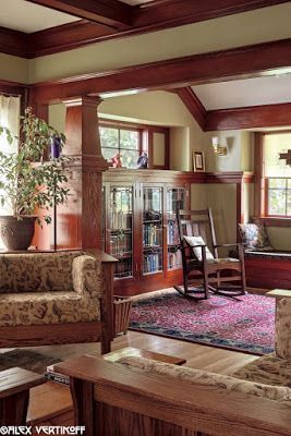 How to Add Craftsman Character to Your Modern-Day Home – Welsh Design Studio Craftsman Vaulted Ceiling, Craftsman Style Decor, Craftsman Style Interiors, Craftsman Living Rooms, Craftsman Home Decor, Craftsman Interiors, Craftsman Living Room, Bungalow Interiors, Craftsman Decor