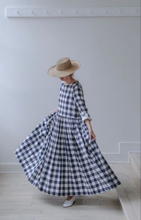 Blue Gingham Dress, Sleek Chic, Navy Gingham, Cabbages, Dress Korean, Sleep Wear, Antique Dress, Check Dress, Korean Dress