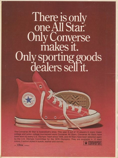 Converse advertisement 1973 Iklan Vintage, 80s Ads, Sneaker Posters, Vintage Poster Design, 카드 디자인, Old Advertisements, Retro Advertising, Retro Ads, Poster Ads