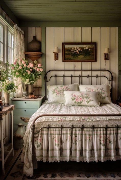 Grandmacore Bedroom Vintage, Cottage Style Guest Bedroom, Grandma House Core, Cottage Grandmacore House, Grandmacore Home Decor, Grandma Style House, Grandma Decor Aesthetic, Grandmacore Apartment, Grandmacore House Bedroom