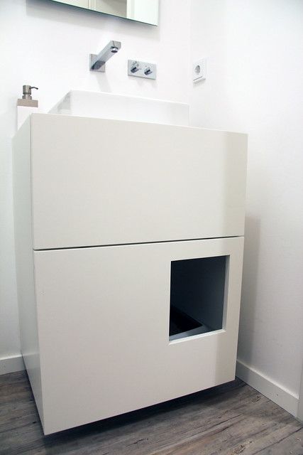 Cat Litter Box Diy, Diy Litter Box, Wc Ideas, Under Bathroom Sink, Cat Furniture Design, Cat Toilet Training, Powder Room Sink, Bunny Room, Cat Litter Tray