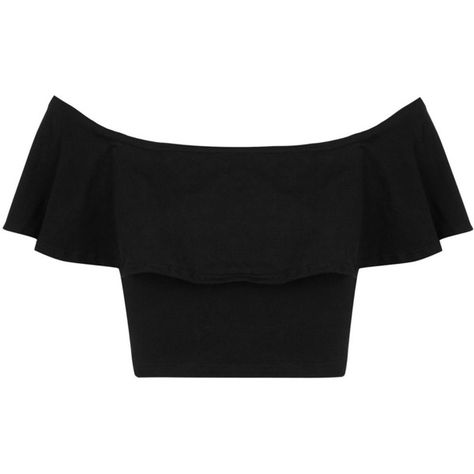 Miss Selfridge Petites Black Frill Bardot Top ($25) ❤ liked on Polyvore featuring tops, crop top, shirts, black, petite, petite shirts, black shirt, ruffle crop top, flutter top and black top Off Shoulder Ruffle Top, Black Off Shoulder Top, Ruffle Tops, Knot Sweater, Black Ruffle Top, Flounce Top, Bandeau Crop Top, Bardot Top, Frill Tops