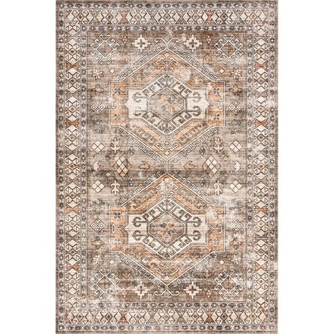 Bungalow Rose Gocio Motif Performance Machine Washable Brown/White Rug & Reviews | Wayfair Nuloom Rugs, Washable Area Rug, Rugs Usa, Living Room Area Rugs, Dining Room Rug, Washable Rug, Washable Area Rugs, Machine Washable Rugs, Brown Rug