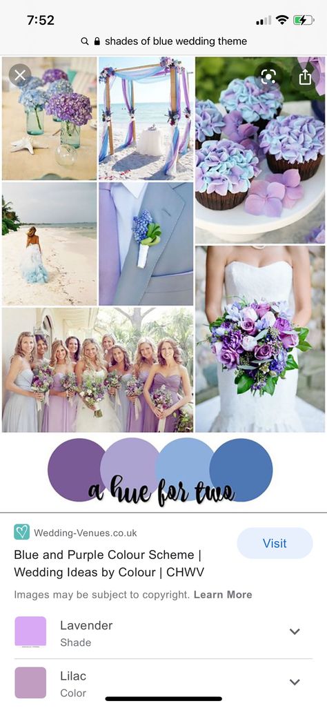 Blue And Purple Wedding Theme, Light Blue Wedding Theme, Baby Blue Wedding Theme, Blue And Purple Wedding, Beach Wedding Colors Schemes, Lilac Wedding Themes, Beach Wedding Purple, Lavender Wedding Colors, Baby Blue Wedding