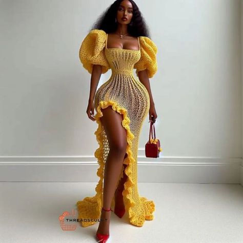 CROCHET PATTERNS AND INSPIRATION | Crochet dress inspiration.♥️ A blend of intricate artistry and bohemian charm. Perfect for embodying a free-spirited and romantic… | Instagram Crochet Dress With Beads, Crochet Prom Dress, Crochet Prom Dresses, Outstanding Crochet, Crochet Dress Outfits, Crochet Dress Ideas, Nigerian Dress Styles, South African Traditional Dresses, Waves Haircut