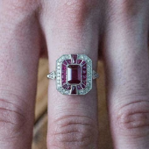 Art Deco 1 CT Red Emerald Cut Simulated Diamond Wedding Antique 925 Silver Ring | eBay Ruby Diamond Engagement Ring, Emerald Cut Diamond Engagement Ring, Emerald Cut Diamond Engagement, Unique Fashion Jewelry, Art Deco Wedding Rings, Handmade Engagement Rings, Bezel Set Ring, Argentium Silver, Ruby Diamond