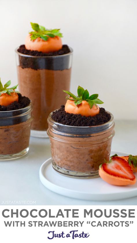 Carrot Dirt Cups, Carrots In Dirt Dessert, Chocolate Easter Desserts Ideas, Easter Mousse Dessert, Spring Chocolate Desserts, Easter Dessert Cups, Individual Easter Desserts, Easter Dirt Cups, Moose Dessert