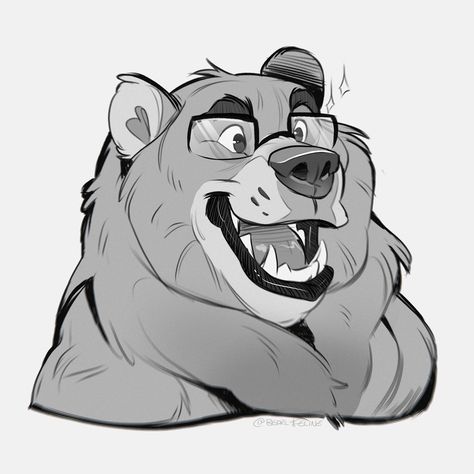 Headshot Sketch, Bear Character Design, Bri On Twitter, Bear Sketch, Drawing Cartoon Faces, Bear Drawing, Bear Character, Mickey Mouse Cartoon, Bear Art