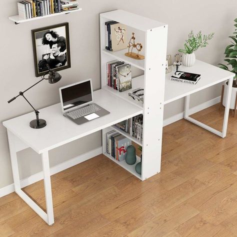 Double Desk Home Office Kids, Desk Stations, Double Desks, Dorm Shelves, Apartment Desk, Credenza Desk, Rumah Moden, Reka Bentuk Dalaman, Mesa Home Office