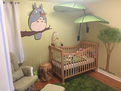 Asian Nursery Theme, Anime Theme Nursery, Totoro Nursery Studio Ghibli, Ghibli Themed Nursery, Nursery Ideas Nerdy, Nursery Ideas Anime, Anime Themed Nursery, Studio Ghibli Themed Nursery, Kawaii Nursery Decor