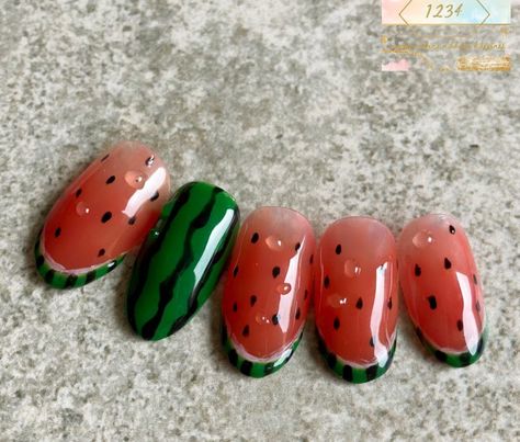 Fruity Nails Design, Nail Art Fruit Design, Food Nail Art Designs, Nail Art Watermelon, Summer Fruit Nail Art, Nail Fruit Designs, Fruits Nail Art, Fruit Salad Nails, Fruit Design Nails