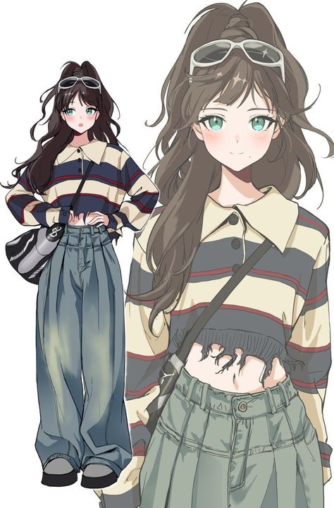 Anime Style Clothes Fashion, Anime Girlies Outfit, Casual Anime Outfits Drawing, Outfits Anime Drawing, Anime Outfit Design, Anime Girlies Cute, Art Base 2 People, Anime Clothes Outfits, Base 2 People