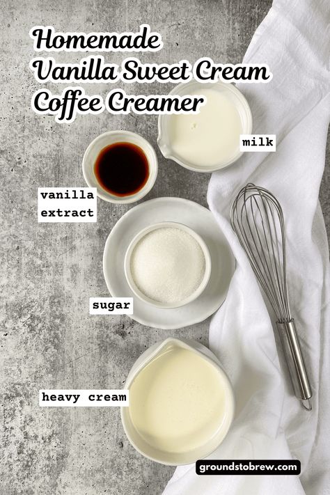 Homemade Vanilla Sweet Cream Coffee Creamer Homemade Vanilla Coffee Creamer With Heavy Cream, Simple Homemade Coffee Creamer, Home Made Vanilla Creamer, French Vanilla Coffee Creamer Recipe, Home Made French Vanilla Creamer, Natural Creamer For Coffee, At Home Coffee Creamer, Easy Homemade Creamer, Healthy Vanilla Coffee Creamer