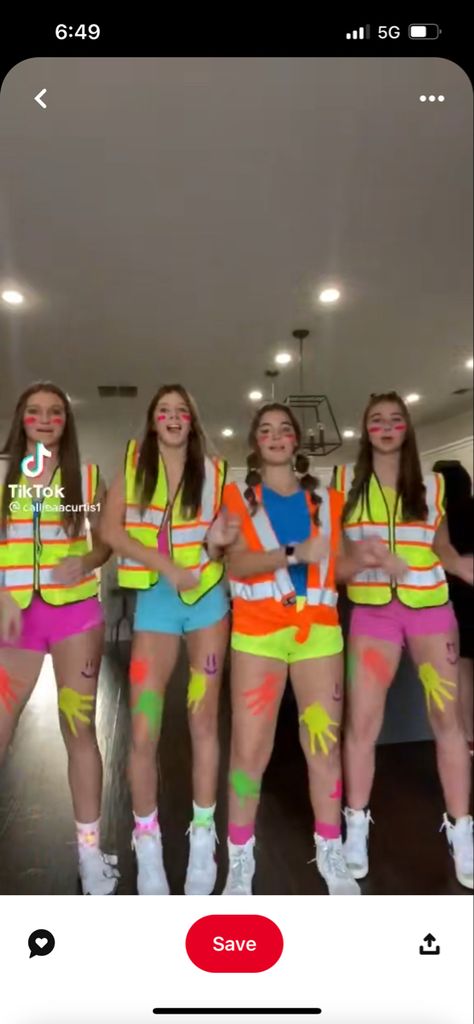 halloween outfit ideas Group Halloween Costumes Neon, Group Halloween Costumes Construction Workers, Hollower Costume Ideas For Teens, Construction Pep Rally Outfit, Soda Costumes Halloween, Construction Workers Preppy Halloween, M&m's Halloween Costume, Candy Dress Up Ideas, Yearbook Halloween Costume