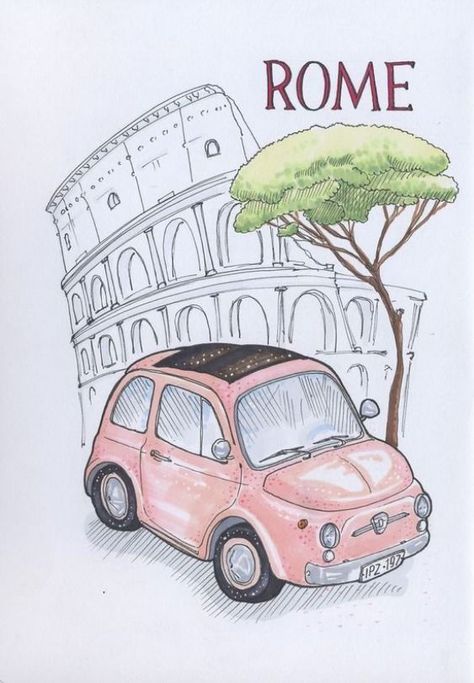 Road Trip Drawing Ideas, Best Travel Journals, Rome Trip, Travel Art Journal, Travel Drawing, Travel Sketches, Urban Sketching, Travel Scrapbook, Marker Art