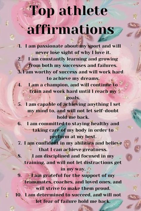 affirmation for athletes I believe, I can, I confirm and approve Positive Sport Affirmations, Cheerleading Affirmations, Quotes For Athletes Confidence, Positive Sports Affirmations, Softball Affirmations, Positive Dance Affirmations, Positive Athlete Affirmations, Cheer Affirmations, Daily Affirmations For Athletes