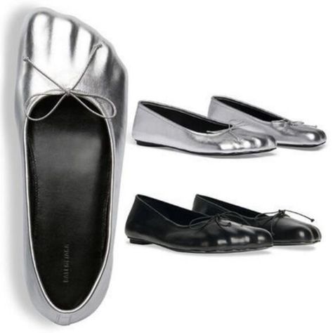 New Authentic BALENCIAGA Anatomic Pump Metallic - Leather Ballet Flats Balenciaga Flats, Balenciaga Arena, Funky Clothes, Balenciaga Leather, Balenciaga Women, Studded Flats, Balenciaga Black, Balenciaga Shoes, Design Philosophy