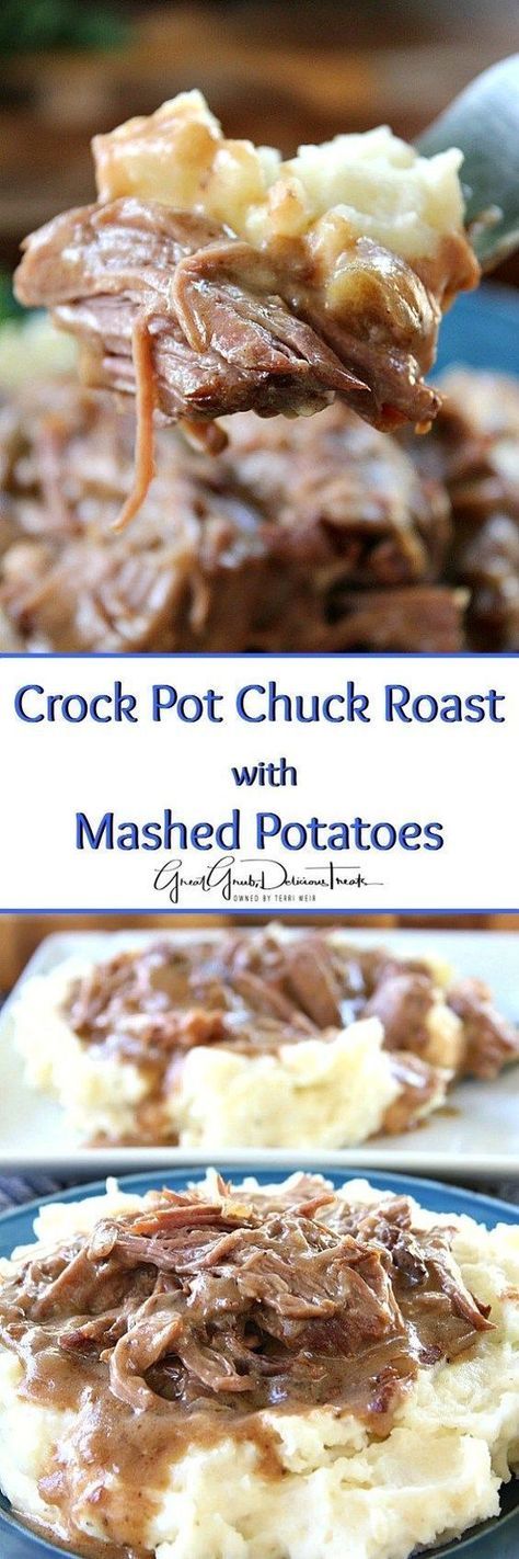 Crock Pot Chuck Roast with Mashed Potatoes Roast With Mashed Potatoes, Chuck Roast Crock Pot Recipes, Crock Pot Chuck Roast, Pot Roast Crock Pot Recipes, Pesto Vegan, Crock Pot Food, Crockpot Ideas, Chop Recipes, Crockpot Roast