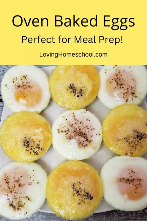 Oven Baked Eggs; How to cook eggs in the oven; Make your mornings quick and easy with your eggs ready to warm and go! #Keto #LowCarb #LCHF #KetoDiet #MyProductiveBackyard #glutenfree #ketogenicdiet #lowcarbhighfat #ketomealprep #lowcarbmealprep #eggs #howtocookeggsinoven #breakfastmealprep #breakfast How To Bake Eggs In The Oven, How To Cook Eggs In The Oven, Bake Eggs In Oven, Egg In Oven, Oven Eggs, Banana Oatmeal Cups, Atkins Breakfast, Eggs In The Oven, Oven Baked Eggs