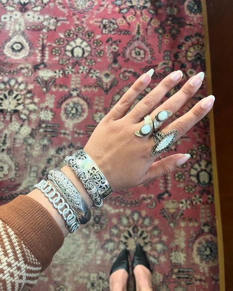 Some new jewelry pieces have hit the floor! Look One: -Vintage West German Faux Filigree Ring, Adjustable, $38.00 -Hammered Bypass Ring, Size 9 (adjustable), $58.00 -Authentic Judith Ripka .925 Sterling Silver Bracelet, $248.00 -DS .925 Thailand Floral Cuff, $158.00 -Bronze Miller Italy. $38.00 -BcBG Y2K Kitten Heel, 7, $36.00 Look Two: -1930s-1940s Czech Glass and Brass Bib Necklace, $58.00 -Chain String Faux Pearl, $38.00 -Tiger’s eye earring, $28.00 -Golden Drops, $16.00 -1980s as is Tu... Floral Cuff, Judith Ripka, Bypass Ring, Filigree Ring, Bib Necklace, Sterling Silver Bracelet, Kitten Heel, New Jewelry, Czech Glass