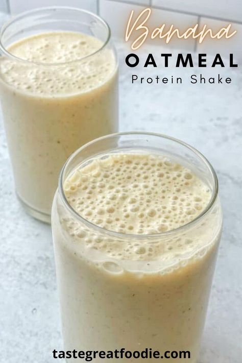 BANANA OATMEAL PROTEIN SHAKE Oat Protein Shake, Easy Breakfast Shakes, Low Sugar Protein Shakes, Oatmeal Protein Shake, Simple Protein Shake Recipes, Breakfast Shakes Healthy, Oatmeal Shake, Easy Protein Shakes, Breakfast Shakes Protein