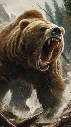 Grizzly Bear Art, Angry Bear, Bear Artwork, Bear Tattoos, Bear Paintings, 1 Wallpaper, Wild Animals Pictures, Animated Animals, Wolf Pictures