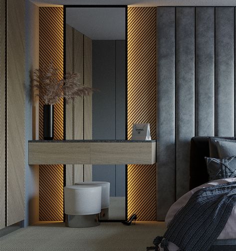 Design interior apartment on Behance Mirror Dressing Table, Dressing Table Decor, Armani Casa, Mirror Dressing, Dressing Table Design, Modern Bedroom Interior, Modern Luxury Bedroom, Luxury Bedroom Master, Table Designs