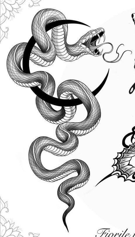 215+ King Cobra Tattoo Ideas (2023) - TattoosBoyGirl Viper Snake Tattoo Design, Hissing Snake Tattoo, Snake Hissing Tattoo, Black Snake Drawing, Snake Drawing Tattoo, Dragon Snake Tattoo, Snake Moon Tattoo, Snake Draw, Snakes Drawing