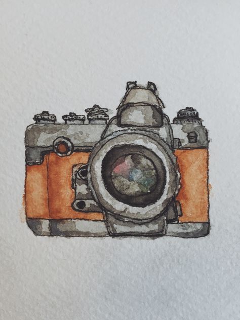 Camera Watercolor Painting, Watercolour Camera, Nostalgia Watercolor, Watercolor Camera, Watercolor Painting Easy, Camera Painting, Water Colouring, Drawing Tuts, Camera Drawing