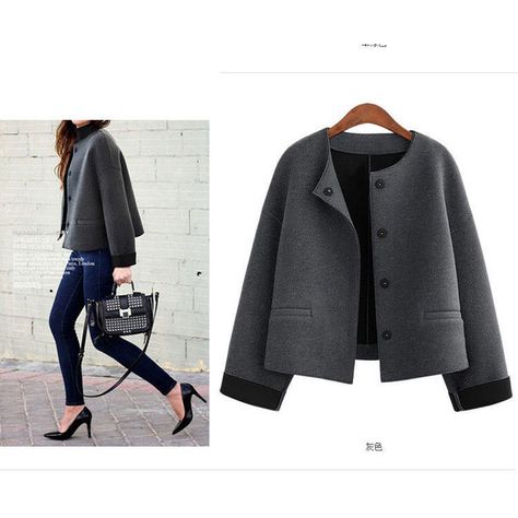 Snap-Button Jacket ($37) ❤ liked on Polyvore featuring outerwear, jackets, gray jacket, snap jacket and grey jacket Wool Short Coat, Mode Tips, Perfect Coat, Wool Trench Coat, Classic Jacket, Basic Jackets, Outwear Jackets, Woolen Coat, 가을 패션