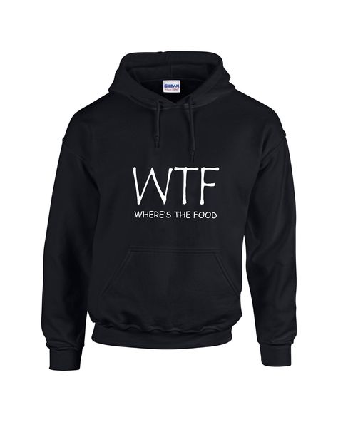 "WTF HOODIE, FOOD Sweatshirt, Trending Hoodie, Food Lover Hoodie, Where's The Food Pullover Minimalist Hoodie, Food Lover Gift Please review all the information provided before placing an  order Our custom apparel is designed with the utilization of  professional equipment. Desing is embedded too the apparel with transfers' press.  and Embroider machine unless otherwise mention. ♥Care Instructions♥ -Wash inside out. -Tumble dry on low -Do not iron directly over graphic. -If graphic becomes wrinkled, turn garment inside out and iron over backside of graphic.  This is for wrist embroidered text only. Please follow these steps for placing your order. Step#1 Choose the pullover Hooded Sweatshirt color and size. Step#2 Please enter the following information. in the \"Add your personalization \" Cute Funny Hoodies, Hoodies With Quotes, Hoodies With Sayings, Minimalist Hoodie, Sarcastic One Liners, Sarcastic Clothing, Meme Shirts, Embroidered Text, Text Tee