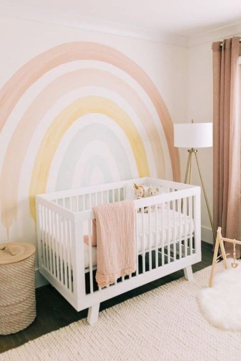 baby girl nursery ideas (13) Girl Nursery Wall Ideas, Rainbow Baby Nursery Ideas, Rainbow Theme Nursery, Girls Rainbow Bedroom, Baby Girl Nursery Ideas, Bedroom Rainbow, Girl Nursery Ideas, Rainbow Baby Nursery, Pink Crib