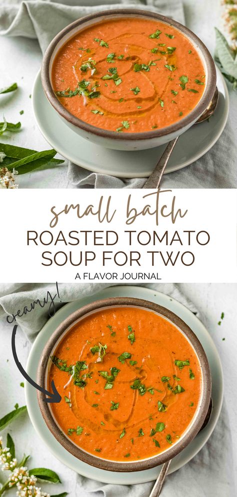 Tomato Soup Single Serving, Tomato Soup For 2, Homemade Tomato Soup For 2, Tomato Soup For One Person, Single Serve Tomato Soup, Tomato Soup Small Batch, Heart Healthy Tomato Soup, Tomato Soup Meal, Elevated Tomato Soup